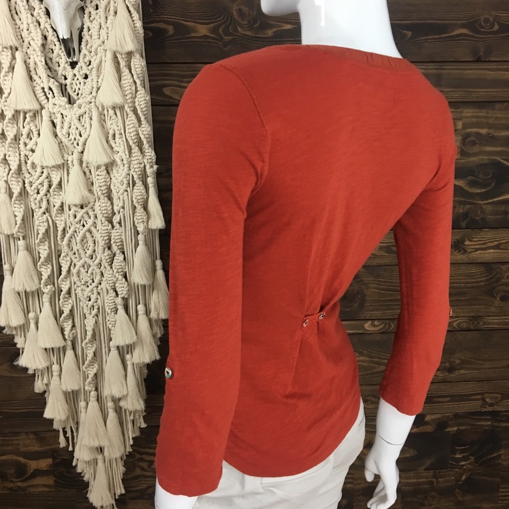 Postmark | Rust Lace Split Neck Blouse Roll Sleeve - image 4